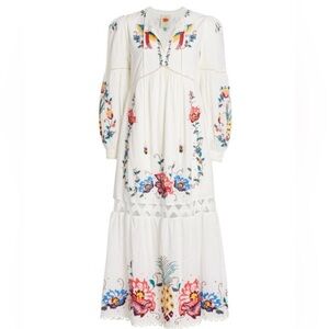 Farm RIO Macaw Cross-stitch Embroidered Midi Dress